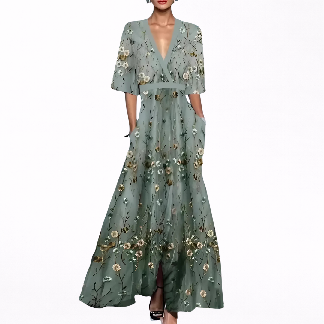 Valentina | Elegantti Maxi Mekko Syvällä Kaula-aukolla