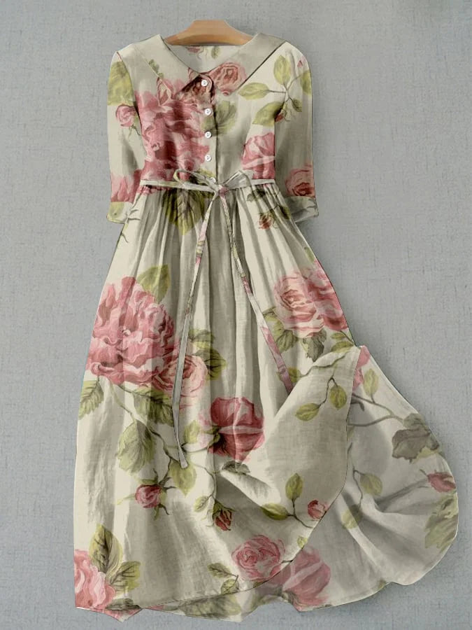 Naisten Mekko - Vintage Kukallinen Kesämekko Säädettävällä Vyötäröllä